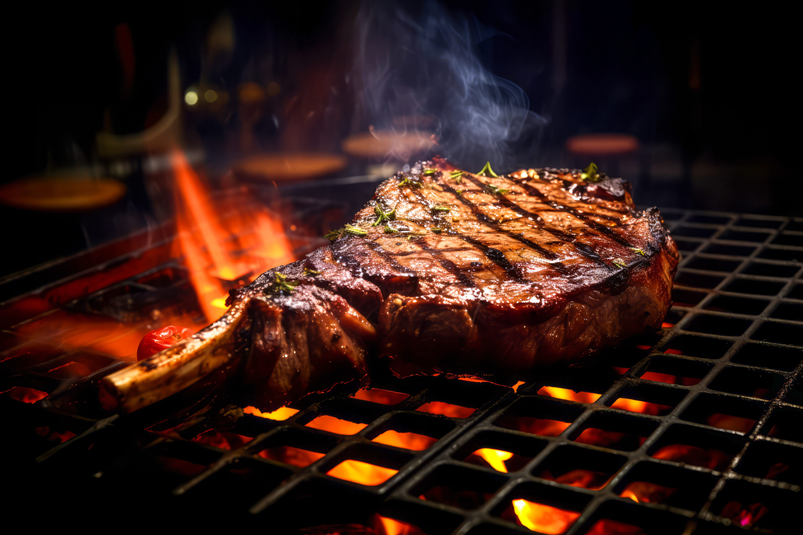 28-ounce bison tomahawk steak prepared for New Year’s Eve service at The Tasting Room in Traverse City.